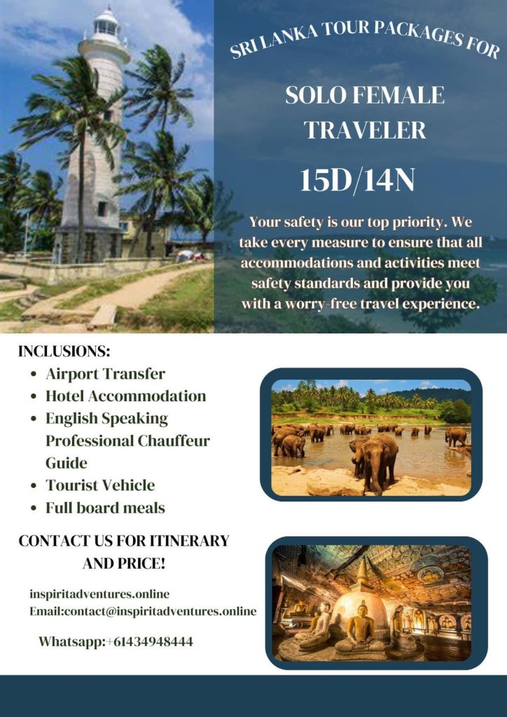 Solo female traveler enjoying Sri Lanka tour package with airport transfer, hotel accommodation, and English-speaking chauffeur guide