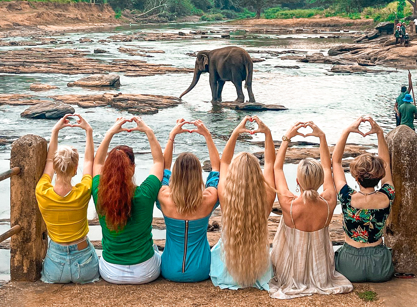 Girls Enjoying Vacation by the River in Sri Lanka